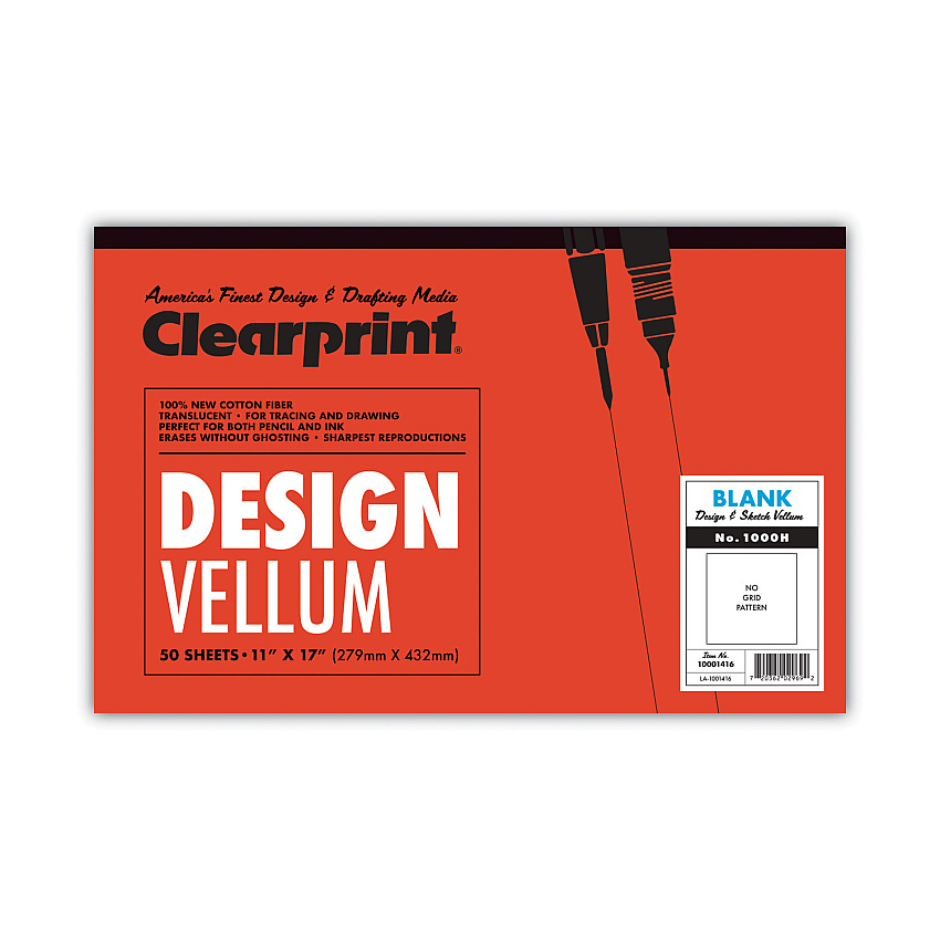 Clearprint Design Vellum Paper, 16 lb Bristol Weight, 11 x 17, Translucent White, 50/Pad (CLE10001416)