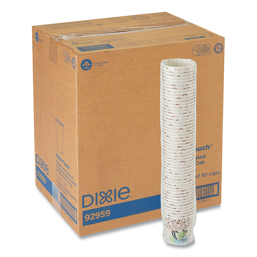 Dixie PerfecTouch Paper Hot Cups, 10 oz, Coffee Haze Design, 50 Sleeve, 20 Sleeves/Carton (DXE92959)