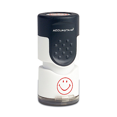 ACCUSTAMP Pre-Inked Round Stamp, Smiley, 0.63" dia, Red (COS030725)