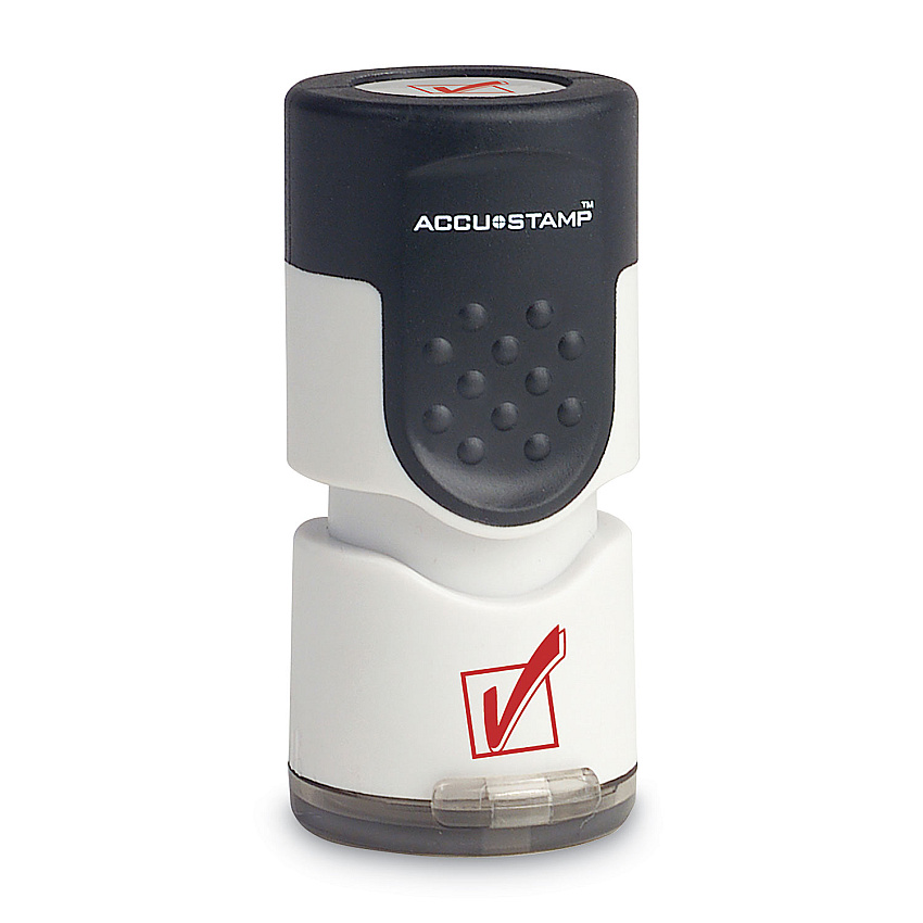 ACCUSTAMP Pre-Inked Round Stamp, Check Mark, 0.63" dia, Red (COS035658)