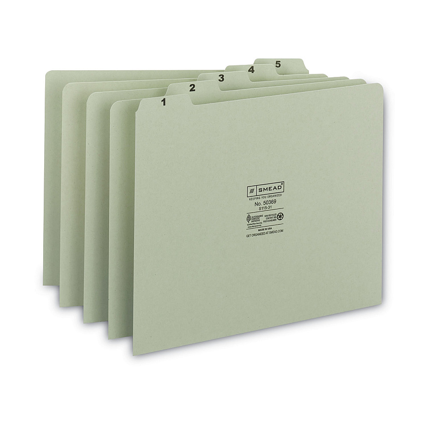 Smead 100% Recycled Daily Top Tab File Guide Set, 1/5-Cut Top Tab, 1 to 31, 8.5 x 11, Green, 31/Set (SMD50369)