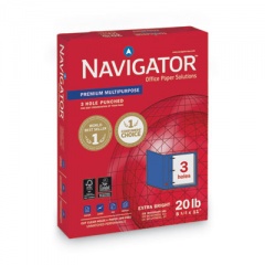 Navigator Premium Multipurpose Copy Paper, 97 Bright, 3-Hole, 20 lb Bond Weight, 8.5 x 11, White, 500 Sheets/Ream, 10 Reams/Carton (NMP113HP)