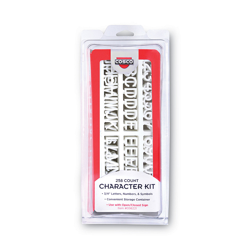 COSCO Character Kit, Letters, Numbers, Symbols, Helvetica, White, 0.75"h, 258 Pieces (COS098233)