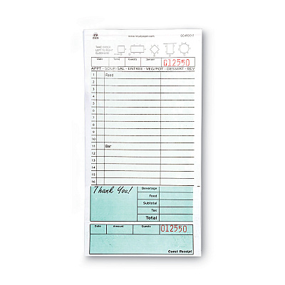 AmerCareRoyal Guest Check Pad, 16 Lines, Two-Part Carbonless, 4.2 x 8.25, 50 Forms/Pad, 50 Pads/Carton (RPPGC49002)