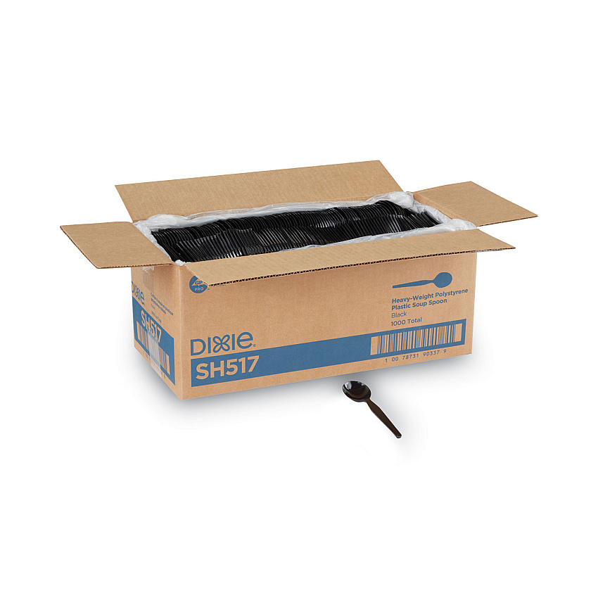 Dixie Plastic Cutlery, Heavyweight Soup Spoons, 5 3/4", Black, 1,000/Carton (DXESH517)
