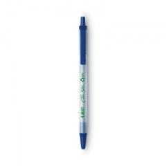 BIC Ecolutions Clic Stic Ballpoint Pen, Retractable, Medium 1 mm, Blue Ink, Clear Barrel, Dozen (CSEM11BE)