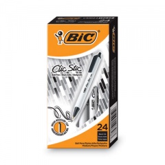 BIC Clic Stic Ballpoint Pen Value Pack, Retractable, Medium 1 mm, Black Ink, White Barrel, 24/Pack (CSM241BK)