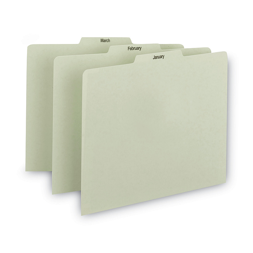 Smead 100% Recycled Monthly Top Tab File Guide Set, 1/3-Cut Top Tab, January to December, 8.5 x 11, Green, 12/Set (SMD50365)