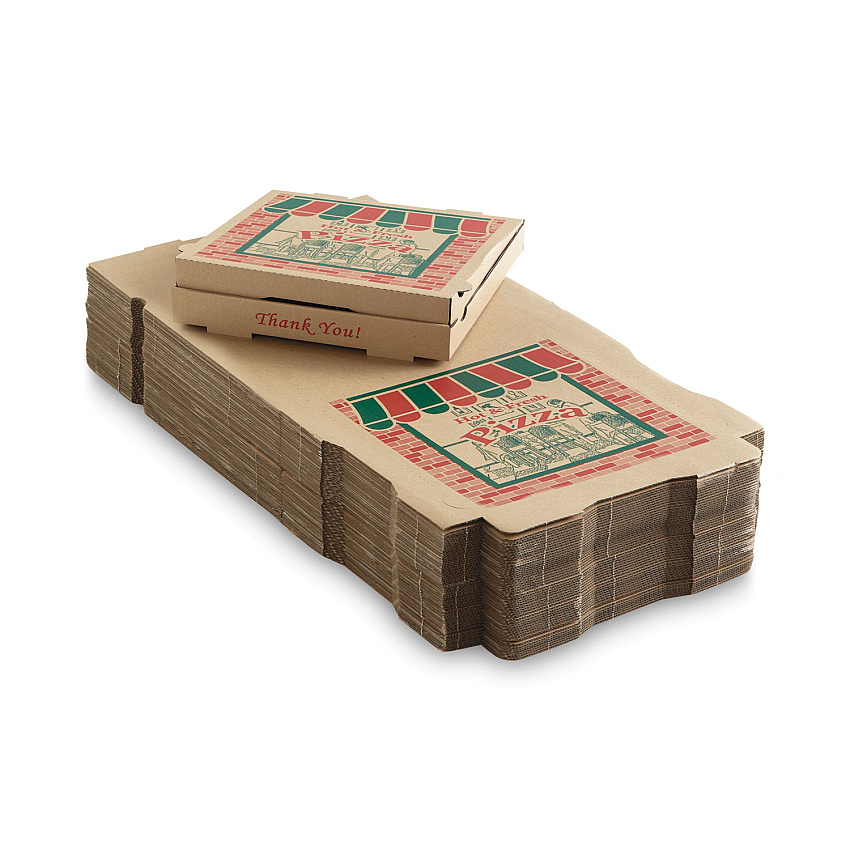ARVCO Corrugated Pizza Boxes, Storefront, 14 x 14 x 1.75, Brown/Red/Green, Paper, 50/Carton (ARV7142504)