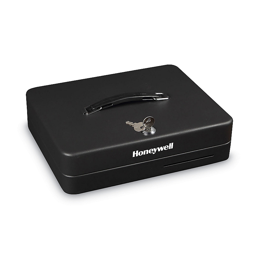 Honeywell Deluxe Cash Security Box, 11.8 x 9.4 x 3.7, Steel, Black (HWL6113)