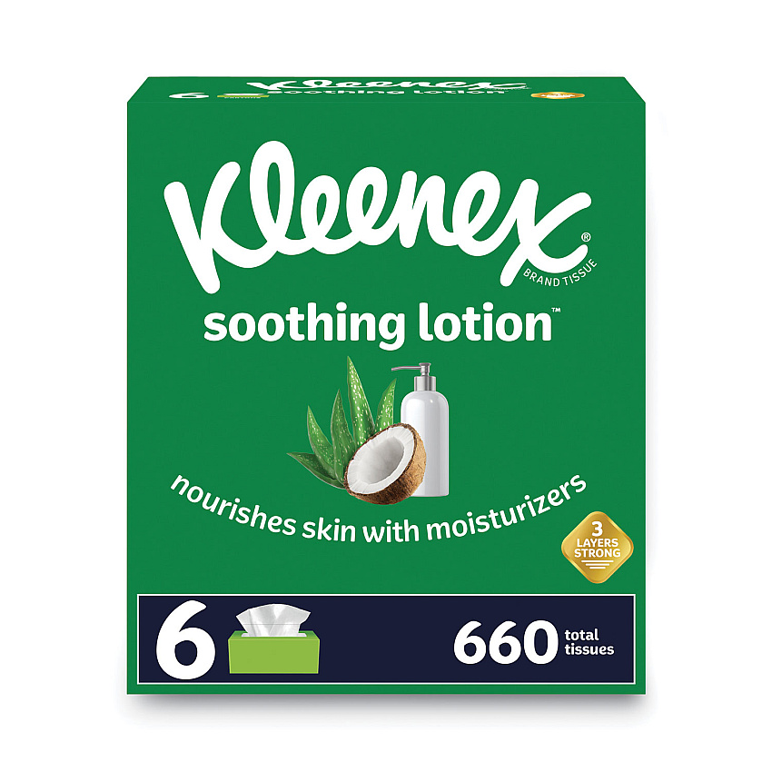 Kleenex Lotion Facial Tissue, 3-Ply, White, 110 Sheets/Box, 6 Boxes/Pack (KCC51758)