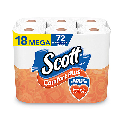 Scott ComfortPlus Toilet Paper, Mega Roll, Septic Safe, 1-Ply, White, 425 Sheets/Roll, 18 Rolls/Pack (KCC5425849729)