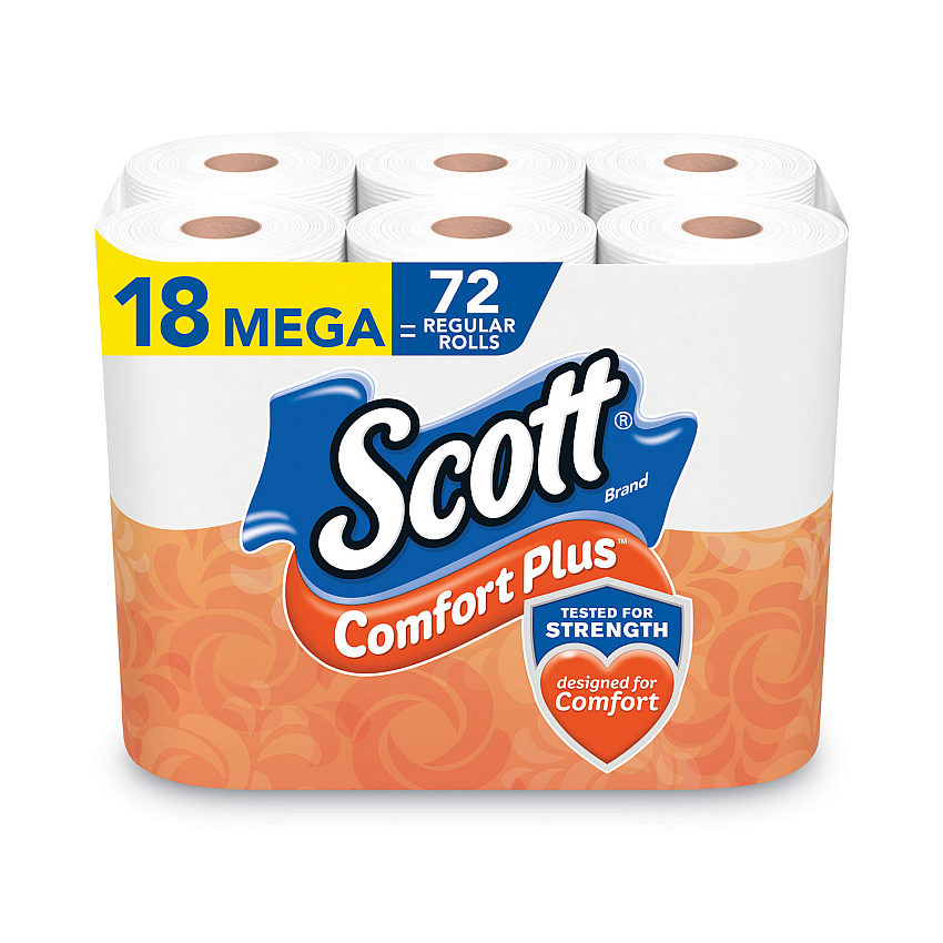 Scott ComfortPlus Toilet Paper, Mega Roll, Septic Safe, 1-Ply, White, 425 Sheets/Roll, 18 Rolls/Pack (KCC5425849729)