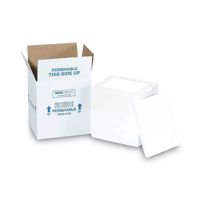 The Packaging Wholesalers Insulated Shipping Container, 1.5" Foam Insert, 9" x 11" x 15", White/Blue (PKG212C)