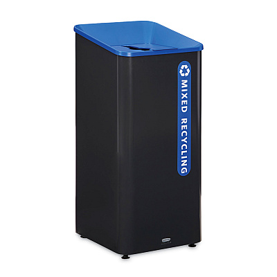 Rubbermaid Commercial Sustain Decorative Refuse with Recycling Lid, 23 gal, Metal/Plastic, Black/Blue (RCP2078980)