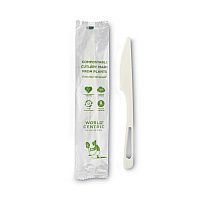 World Centric TPLA Compostable Cutlery, Knife, 6.7", White, 750/Carton (WORKNPSI)