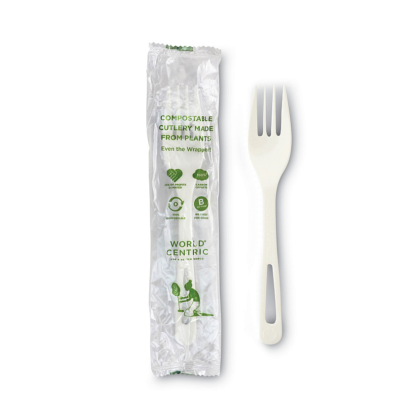 World Centric TPLA Compostable Cutlery, Fork, 6.3", White, 750/Carton (WORFOPSI)