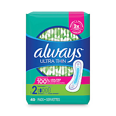 Always Ultra Thin Pads, Super Long 10 Hour, 40/Pack, 6 Packs/Carton (PGC12853)