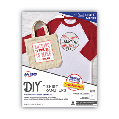 Avery Fabric Transfers, 8.5 x 11, White, 5/Pack (AVE3302)