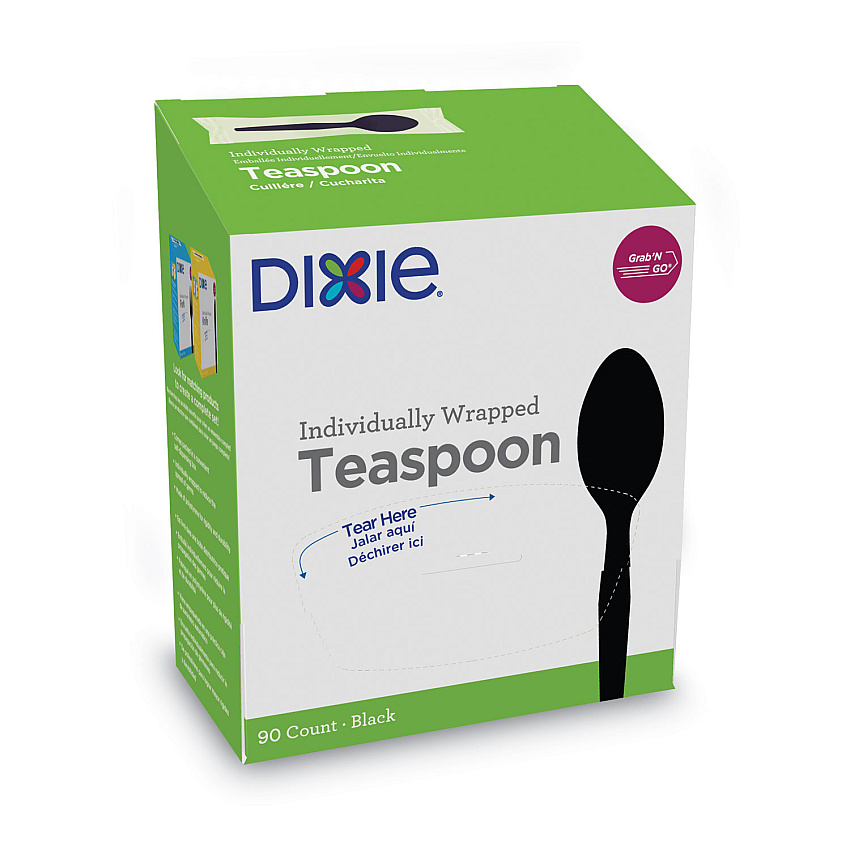 Dixie GrabN Go Wrapped Cutlery, Teaspoons, Black, 90/Box (DXETM5W540PK)