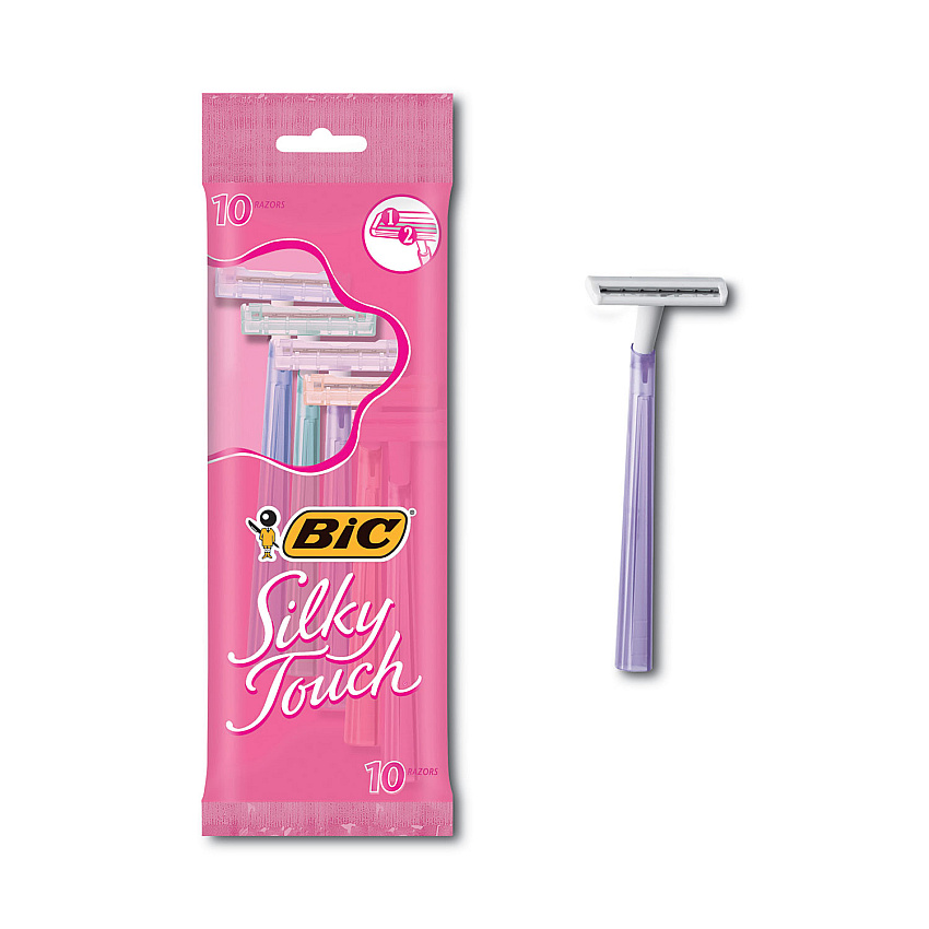 BIC Silky Touch Womens Disposable Razor, 2 Blades, Assorted Colors, 10/Pack (BICSTWP101)