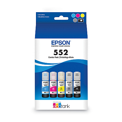 Epson T552920S (T552) Claria High-Yield Ink, 70 mL, Black/Cyan/Gray/Magenta/Yellow, 5/Pack