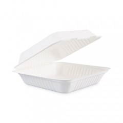 Boardwalk Bagasse Food Containers, Hinged-Lid, 1-Compartment 9 x 9 x 3.19, White,  Sugarcane, 100/Sleeve, 2 Sleeves/Carton (HINGEWF1CM9)