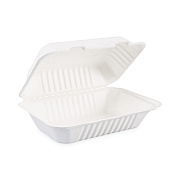 Boardwalk Bagasse Food Containers, Hinged-Lid, 1-Compartment 9 x 6 x 3.19, White, Sugarcane, 125/Sleeve, 2 Sleeves/Carton (BWKHINGEWFHG1C9)