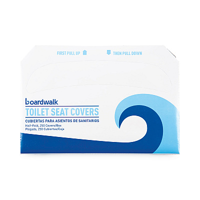 Boardwalk Premium Half-Fold Toilet Seat Covers, 14.17 x 16.73, White, 250 Covers/Sleeve, 10 Sleeves/Carton (BWKK2500B)