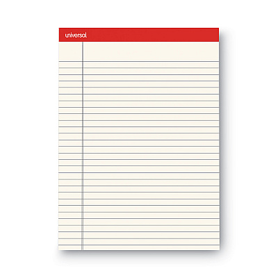 Universal Colored Perforated Ruled Writing Pads, Letter Size Pad (8.5 x 11.75), Wide/Legal Rule, 50 Ivory 8.5 x 11 Sheets, Dozen (UNV35882)