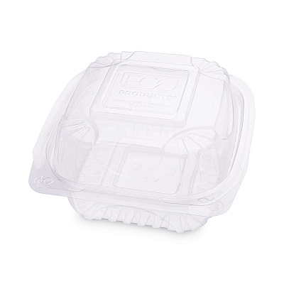 Eco-Products Renewable and Compostable Clear Clamshell Hinged Food Containers, 6 x 6 x 3, Plastic, 80/Pack, 3 Packs/Carton (ECOEPLC6)