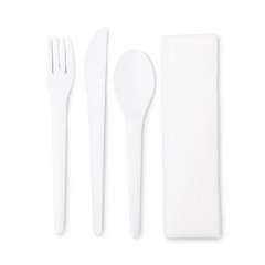 Eco-Products Plantware Compostable Cutlery Kit, Knife/Fork/Spoon/Napkin, 6", Pearl White, 250 Kits/Carton (EPS015)