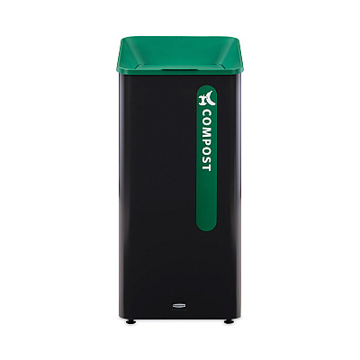 Rubbermaid Commercial Sustain Decorative Refuse with Recycling Lid, 23 gal, Metal/Plastic, Black/Green (RCP2078992)