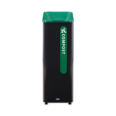 Rubbermaid Commercial Sustain Decorative Refuse with Recycling Lid, 15 gal, Metal/Plastic, Black/Green (RCP2078991)