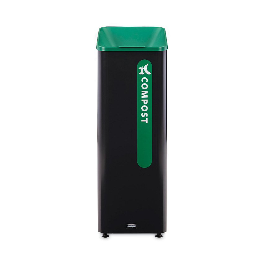 Rubbermaid Commercial Sustain Decorative Refuse with Recycling Lid, 15 gal, Metal/Plastic, Black/Green (RCP2078991)