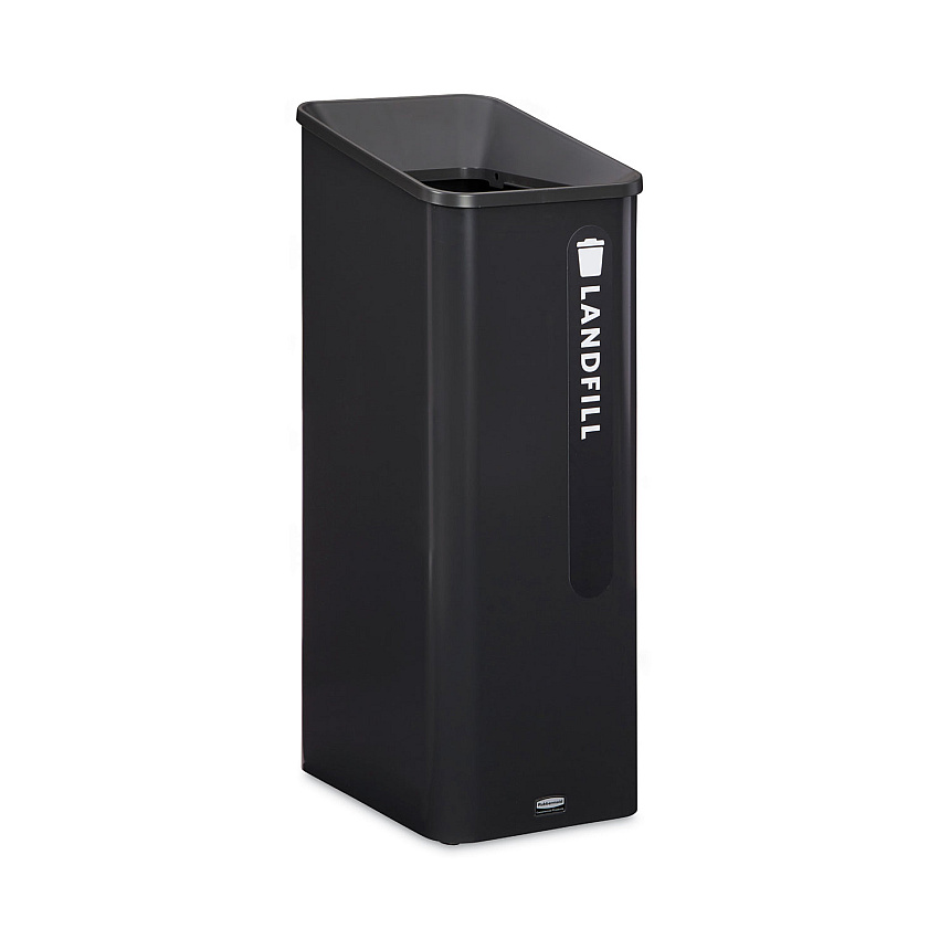 Rubbermaid Commercial Sustain Decorative Refuse with Recycling Lid, 15 gal, Metal/Plastic, Black (RCP2078967)
