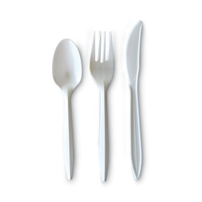 Boardwalk Three-Piece Cutlery Kit, Fork/Knife/Teaspoon, Polypropylene, White, 250/Carton (COMBOKIT)