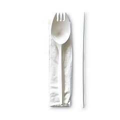 Boardwalk School Cutlery Kit, Napkin/Spork/Straw, White, 1000/Carton (BWKSCHOOLMWPP)
