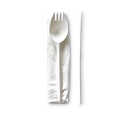 Boardwalk School Cutlery Kit, Napkin/Spork/Straw, White, 1000/Carton (BWKSCHOOLMWPP)