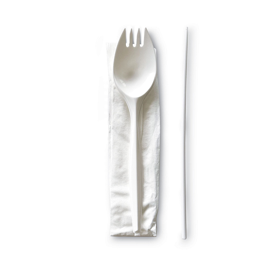 Boardwalk School Cutlery Kit, Napkin/Spork/Straw, White, 1000/Carton (BWKSCHOOLMWPP)