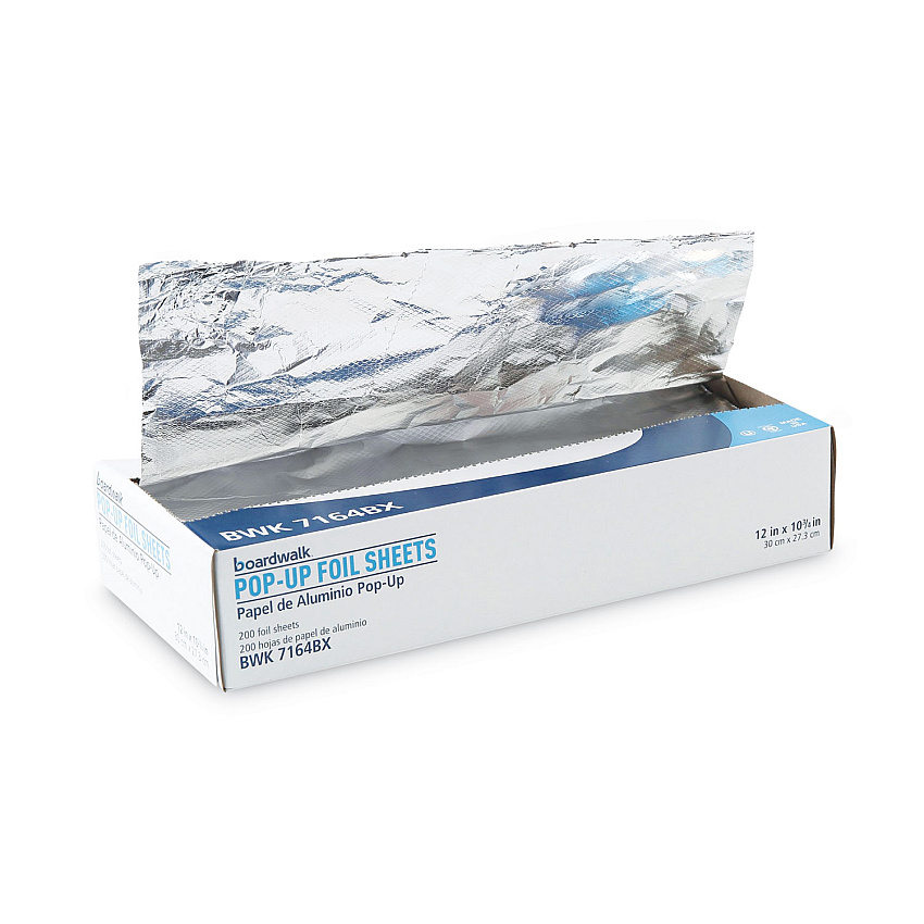 Boardwalk Heavy-Duty Aluminum Foil Pop-Up Sheets, 63 Gauge, 12 x 10.75, 200 Sheets/Box, 12 Boxes/Carton (BWK7164)