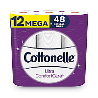 Cottonelle Ultra ComfortCare Toilet Paper, Soft Tissue, Mega Rolls, Septic Safe, 2 Ply, White, 284 Sheets/Roll, 12 Rolls/Pack (KCC48596)