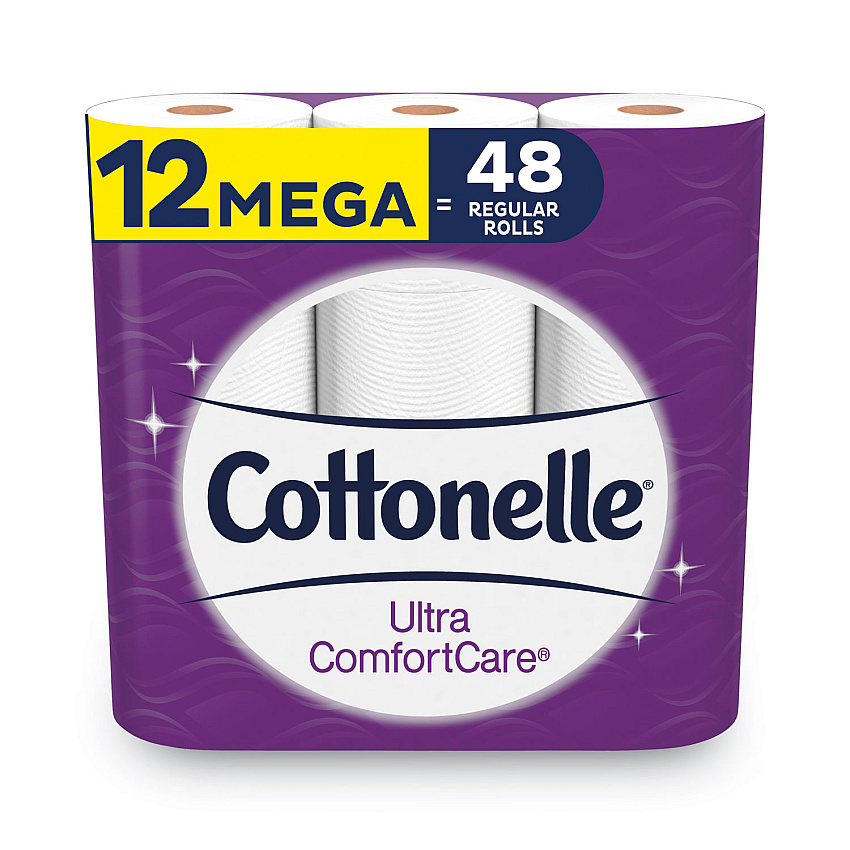 Cottonelle Ultra ComfortCare Toilet Paper, Soft Tissue, Mega Rolls, Septic Safe, 2 Ply, White, 284 Sheets/Roll, 12 Rolls/Pack (KCC48596)