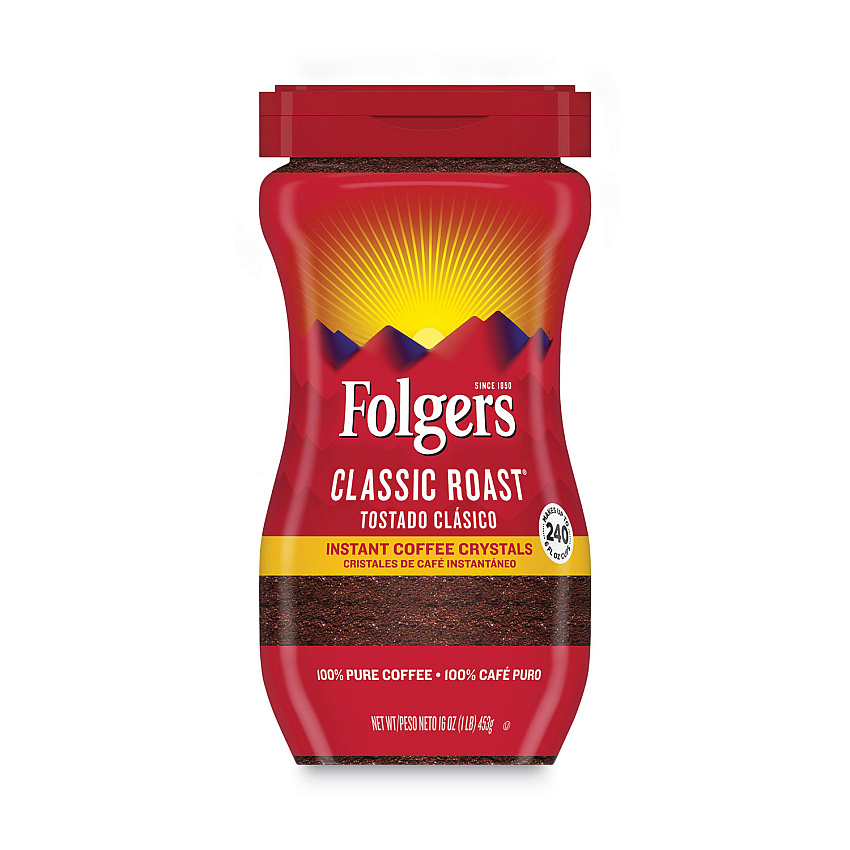 Folgers Instant Coffee Crystals, Classic Roast, 16oz Jar (FOL06922)
