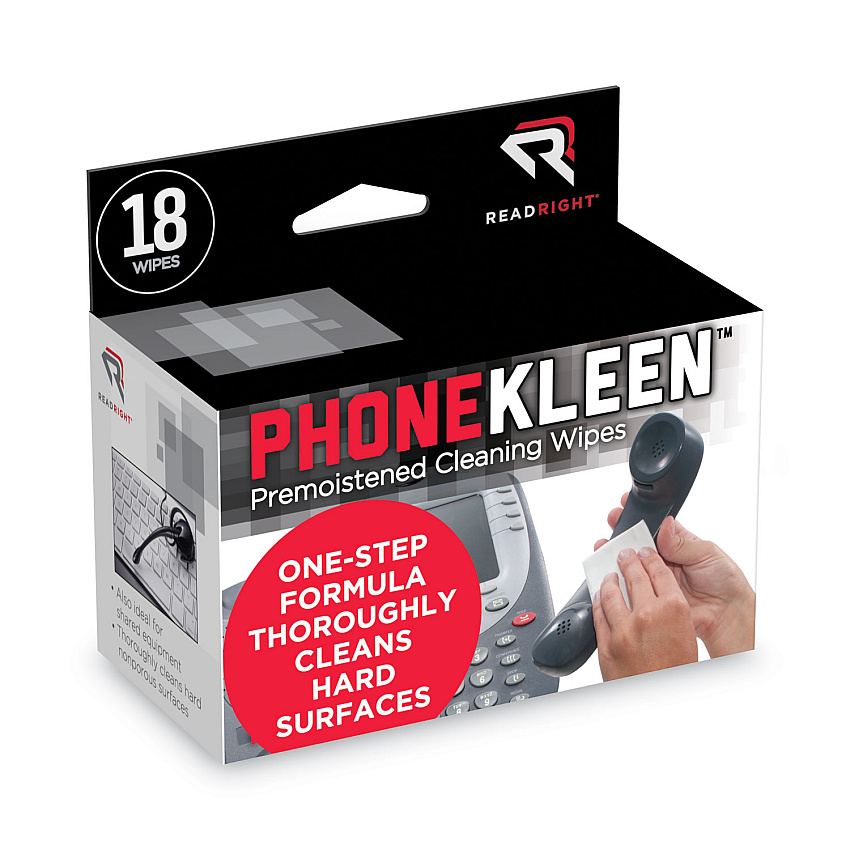 Read Right PhoneKleen Wet Wipes, Cloth, 5 x 5, 18/Box (REARR1203)