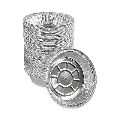 Boardwalk Round Aluminum To-Go Containers, 250 Gauge, 24 oz, 7" Diameter x 1.47"h, Silver, 500/Carton (BWKROUND7)