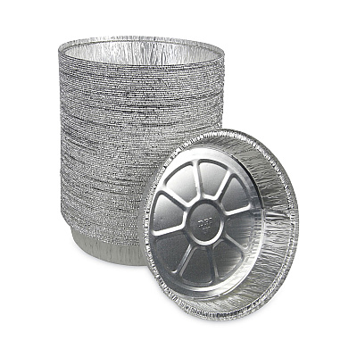 Boardwalk Round Aluminum To-Go Containers, 300 Gauge, 48 oz, 9" Diameter x 1.66"h, Silver, 500/Carton (BWKROUND9)