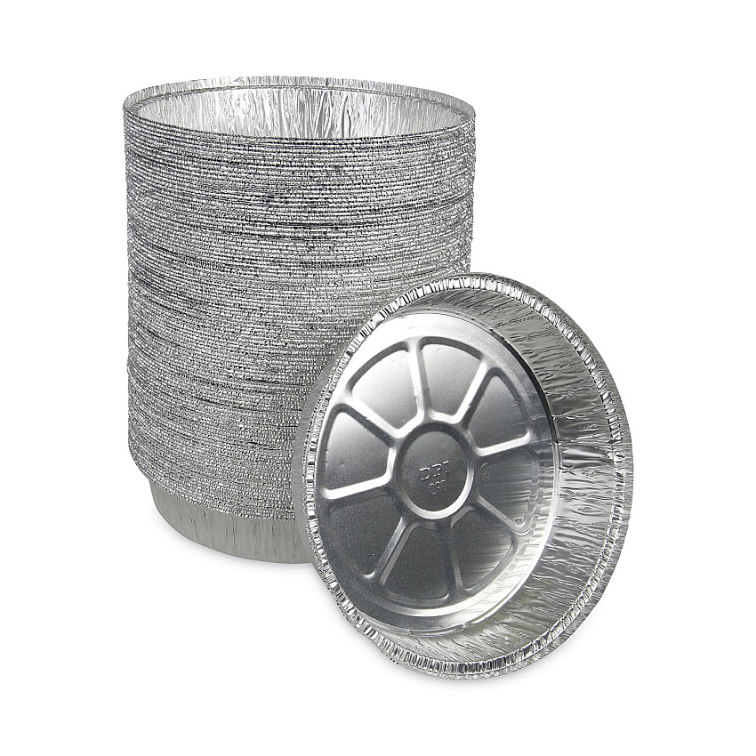 Boardwalk Round Aluminum To-Go Containers, 300 Gauge, 48 oz, 9" Diameter x 1.66"h, Silver, 500/Carton (BWKROUND9)