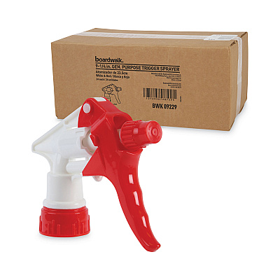 Boardwalk Trigger Sprayer 250, 9.25" Tube Fits 32 oz Bottles, Red/White, 24/Carton (BWK09229)