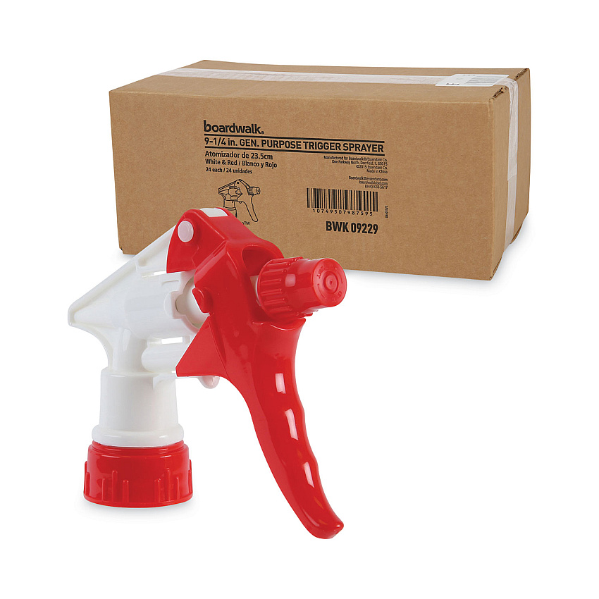 Boardwalk Trigger Sprayer 250, 9.25" Tube Fits 32 oz Bottles, Red/White, 24/Carton (BWK09229)